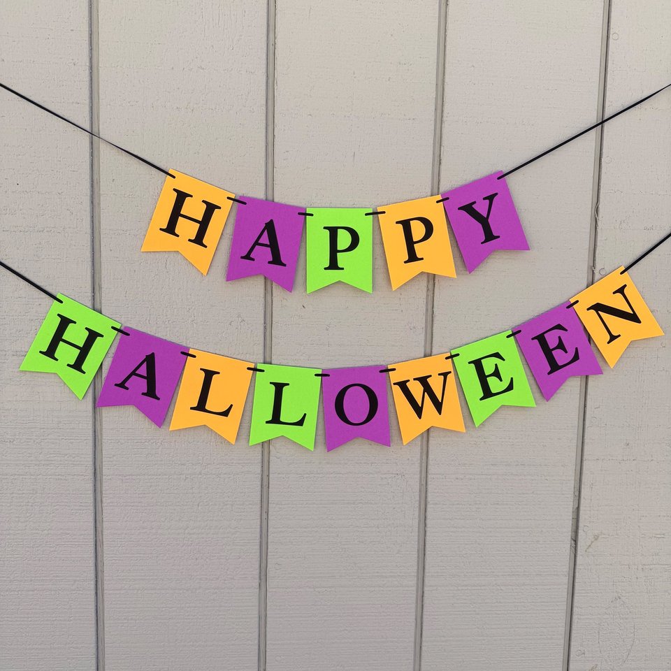 Halloween Banner, UV Glow in the Dark Happy Halloween Fireplace Mantel Sign