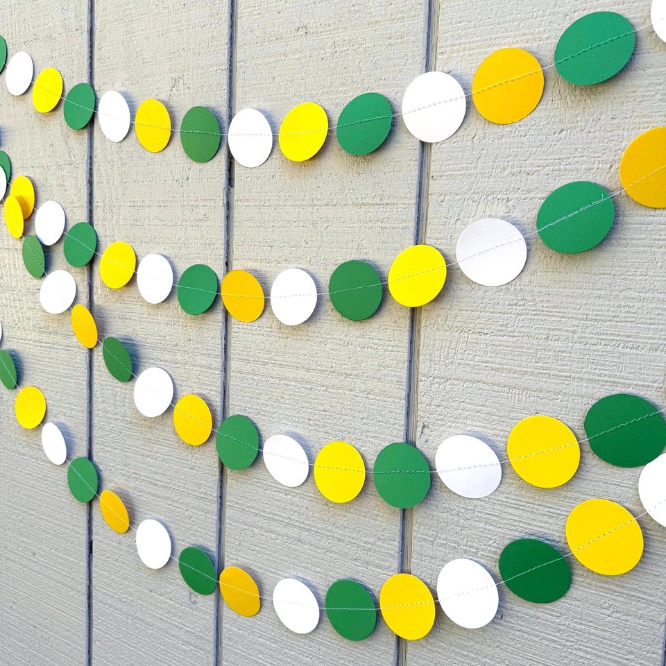 Tractor Birthday Garland, Green Yellow White Paper Circles, Farm Party Backdrop