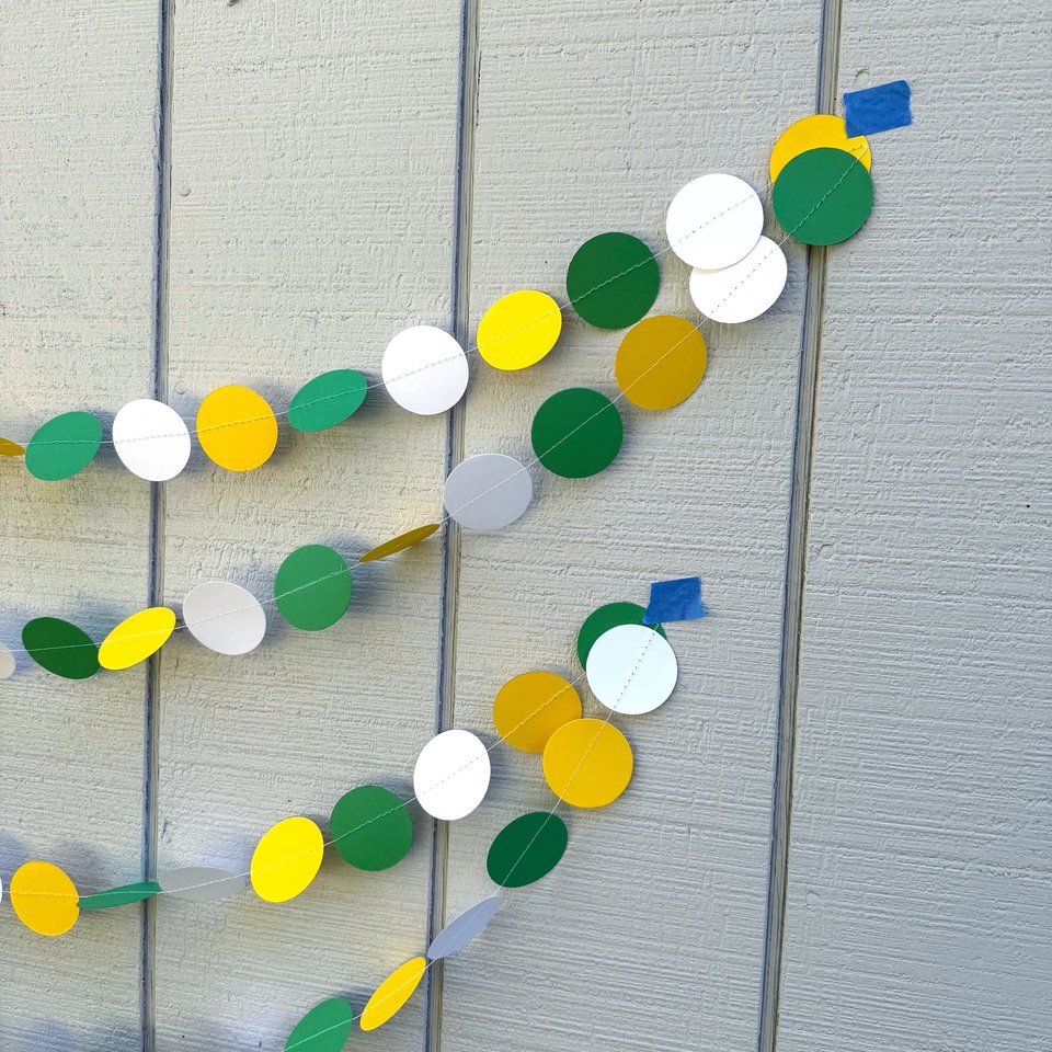 Tractor Birthday Garland, Green Yellow White Paper Circles, Farm Party Backdrop