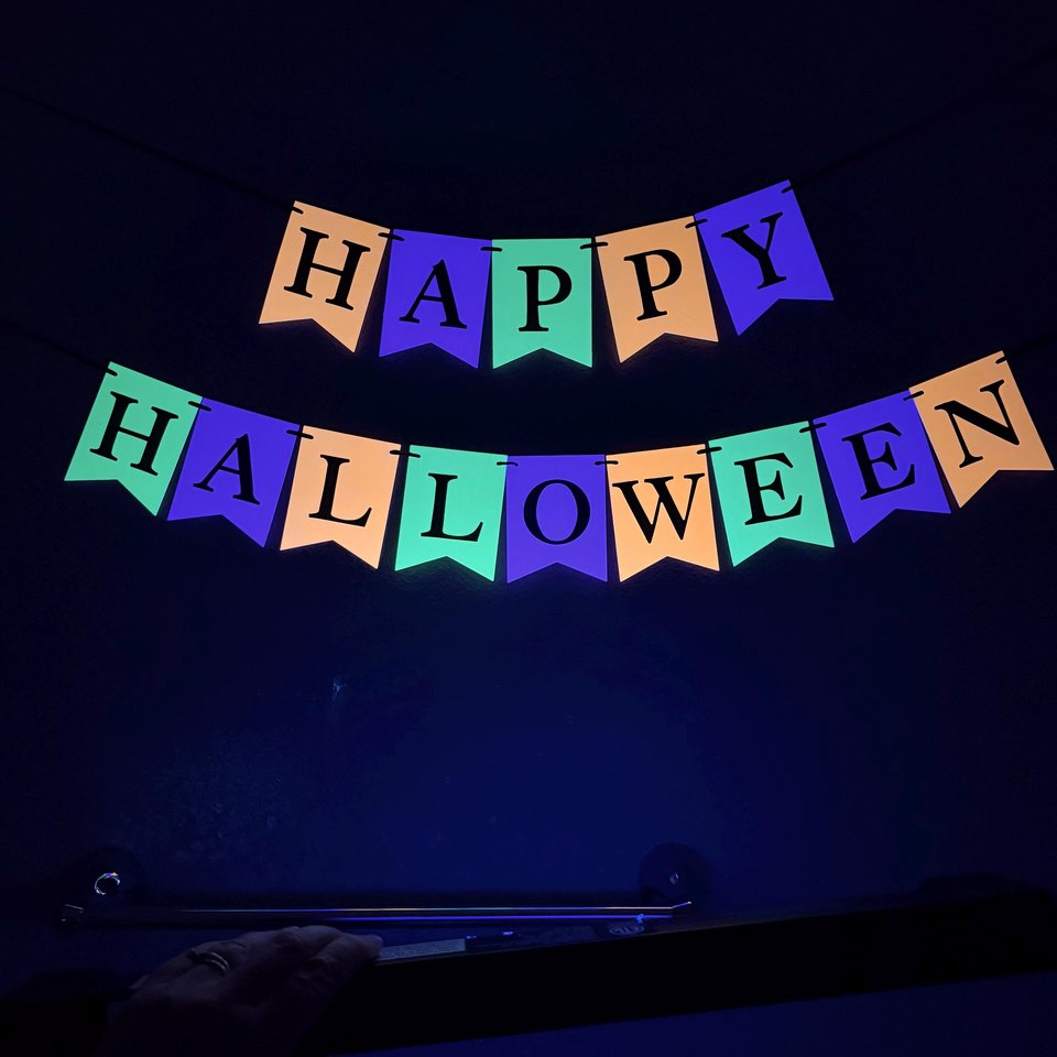 Halloween Banner, UV Glow in the Dark Happy Halloween Fireplace Mantel Sign