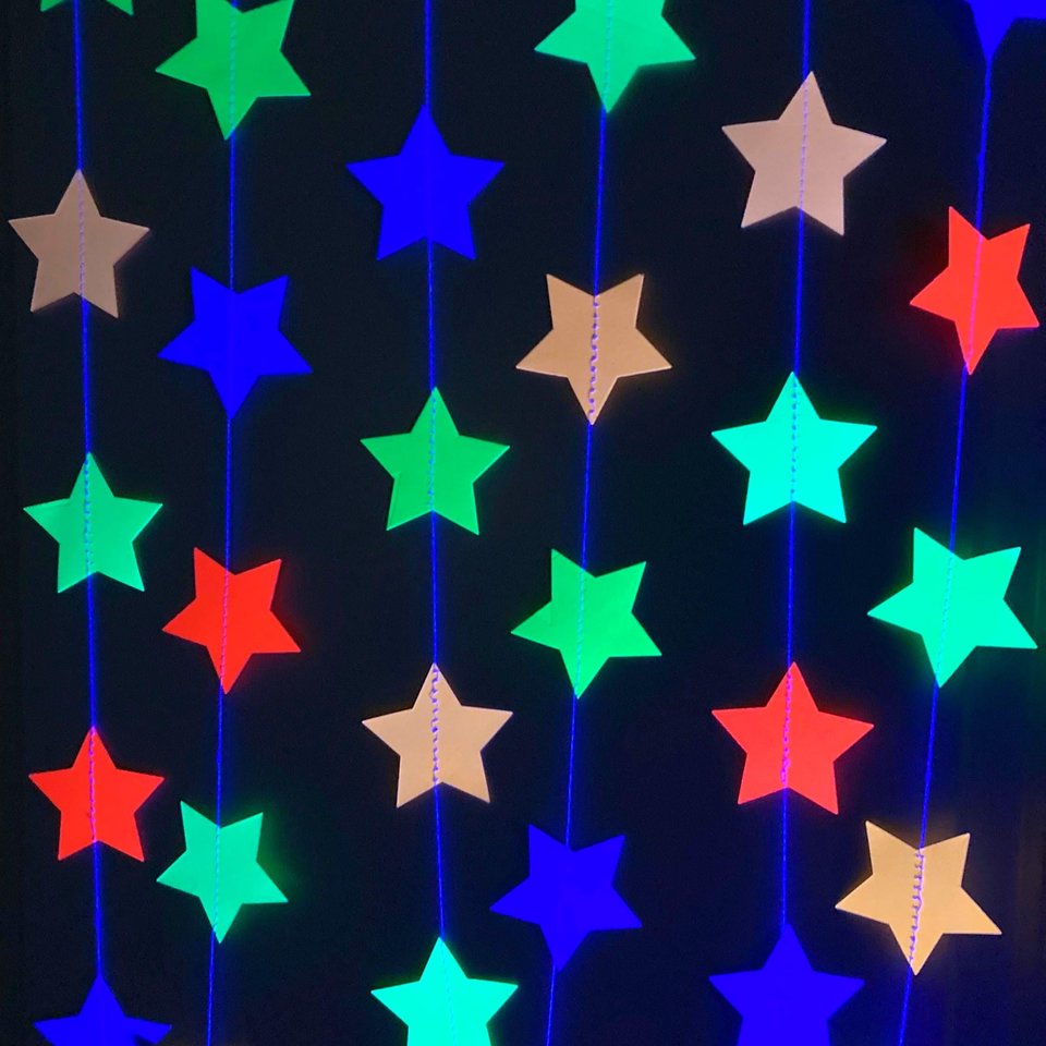 Neon Star Garland, Black Light Party Decor, Fluorescent Star Backdrop for Glow Party