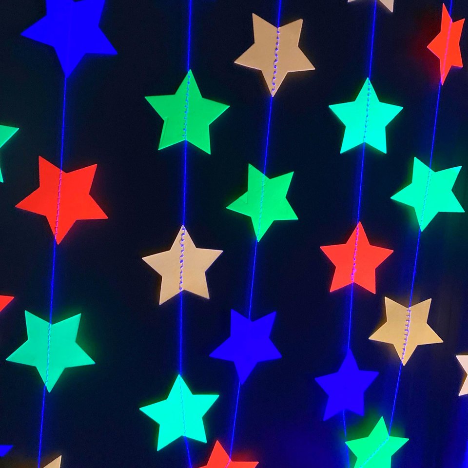 Neon Star Garland, Black Light Party Decor, Fluorescent Star Backdrop for Glow Party