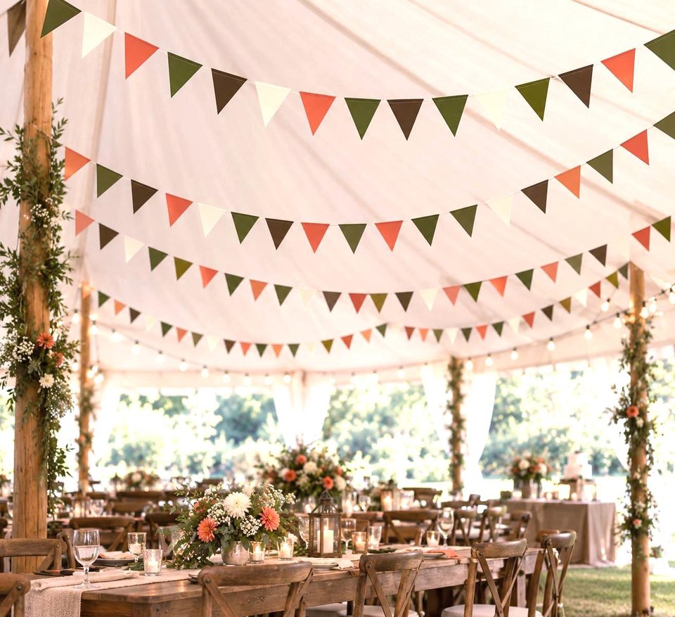 Fall wedding decorations,  Earth tone rustic wedding garlands, Paper Triangle Bunting, Hanging Garland, Reception Tent Decor