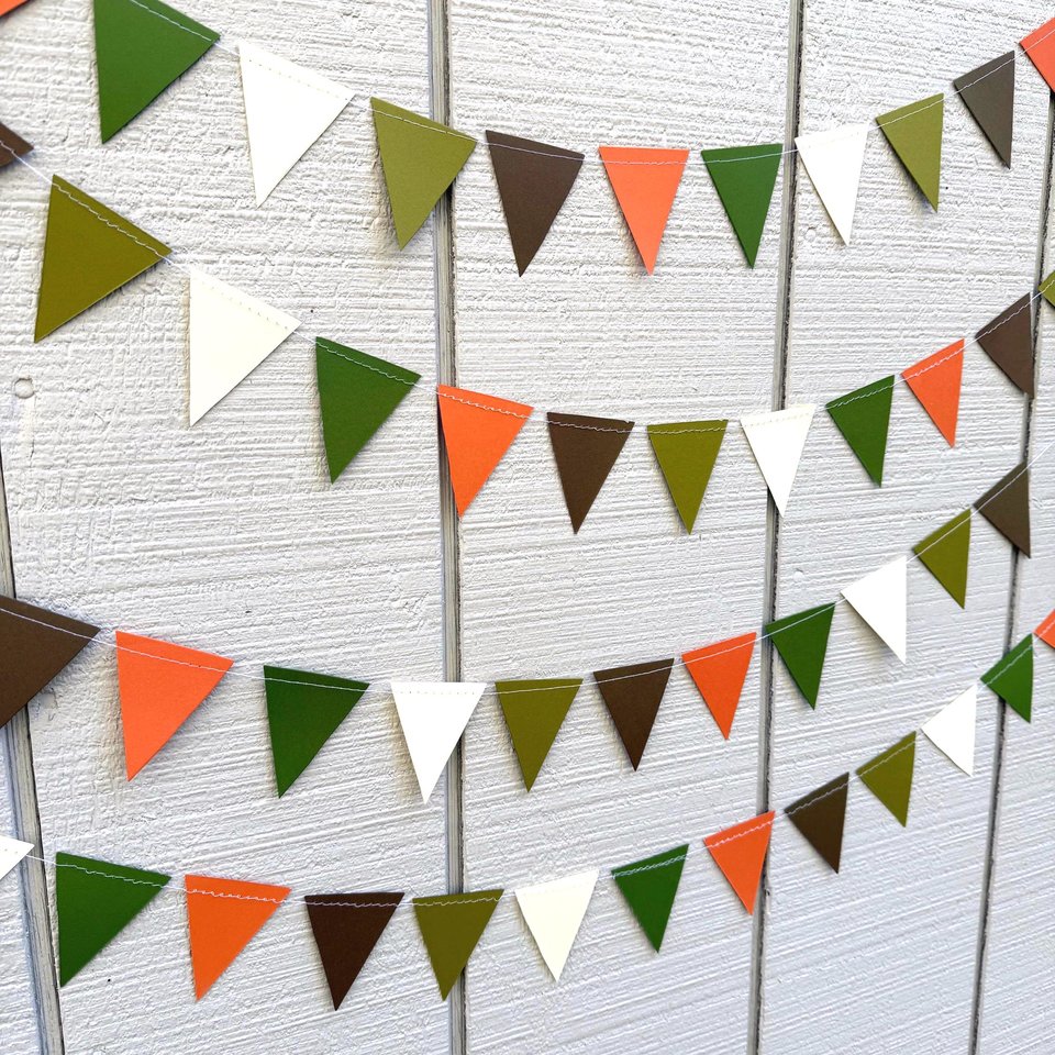 Fall wedding decorations,  Earth tone rustic wedding garlands, Paper Triangle Bunting, Hanging Garland, Reception Tent Decor