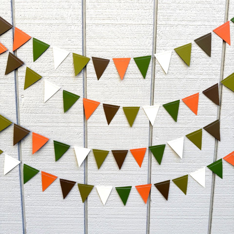 Fall wedding decorations,  Earth tone rustic wedding garlands, Paper Triangle Bunting, Hanging Garland, Reception Tent Decor