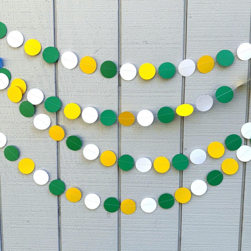 Tractor Birthday Garland, Green Yellow White Paper Circles, Farm Party Backdrop