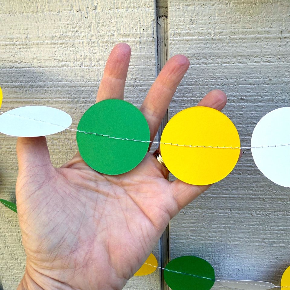 Tractor Birthday Garland, Green Yellow White Paper Circles, Farm Party Backdrop