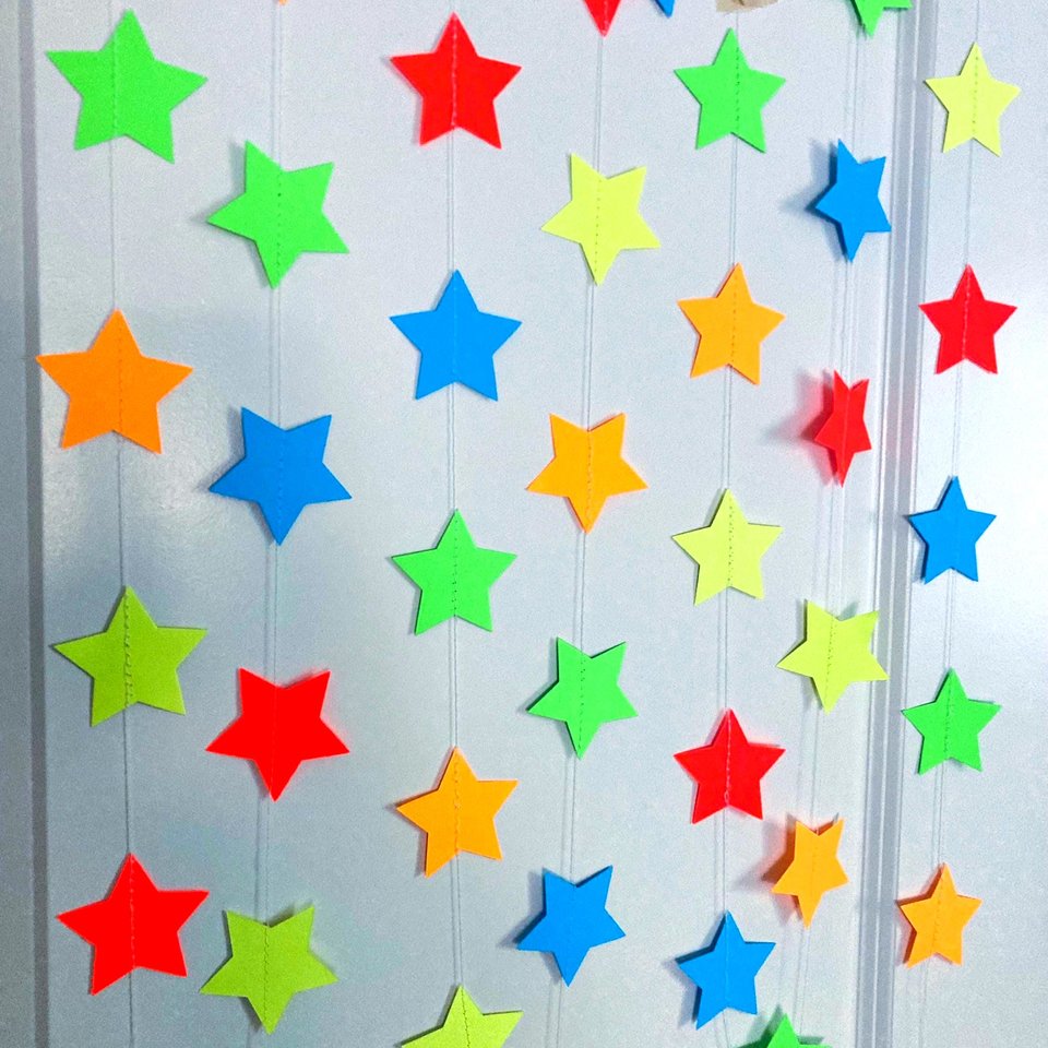 Neon Star Garland, Black Light Party Decor, Fluorescent Star Backdrop for Glow Party
