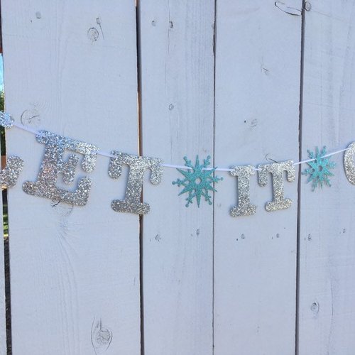 Let It Go Banner, Frozen Birthday Banner, Girl Birthday, Winter Birthday, Kids Birthday, Snowflake Decoration, Silver and Blue Glitter Decor