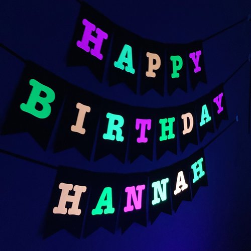 Large Neon Banner, Glow Party Birthday Banner, Personalized Sign, UV Reflective Decor, Black Light Decoration, 80s Party, Fluorescent Decor