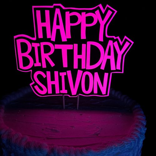 Neon Pink Birthday Cake Topper, Glow Party Cake Topper, Personalized Cake Topper, UV Reflective Cake Decoration, Fluorescent Neon Cake Decor