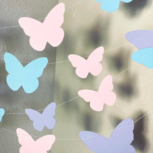 Pastel Butterfly Birthday Garland, Pink and Purple Butterfly Party, Spring Party Decoration, Tea Party Banner, Girl Butterfly Theme Birthday