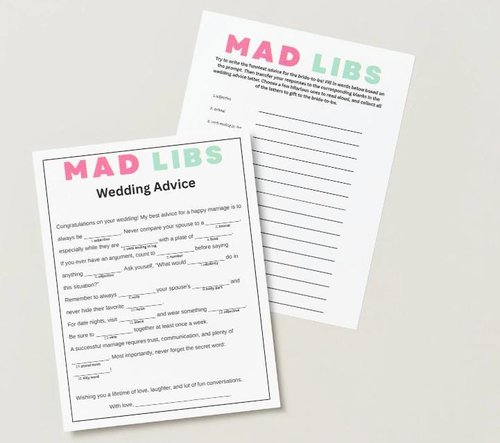 Mad Libs bridal shower game, bachelorette party game, instant pdf download, Funny wedding advice, Family wedding game