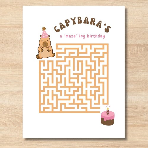 Capybara Birthday Maze Printable Game | Capybara Party Activity for Kids | Instant Download Birthday Party Game | Animal Birthday Printable