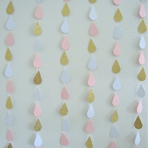Pink and Gold Raindrop, Baby Sprinkle Garland, Shower Decoration, Glitter Raindrop, Baby Shower Backdrop, Girl Baby Shower Decor, Pink Baby